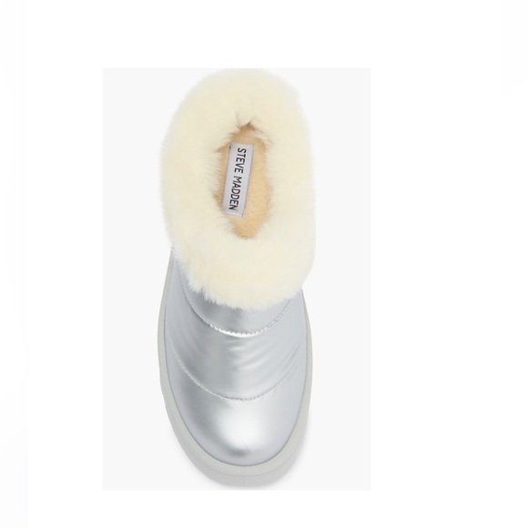 Steve Madden Unite Faux Fur Platform Clogs Metallic Silver & White Women’s 10 - Picture 10 of 14